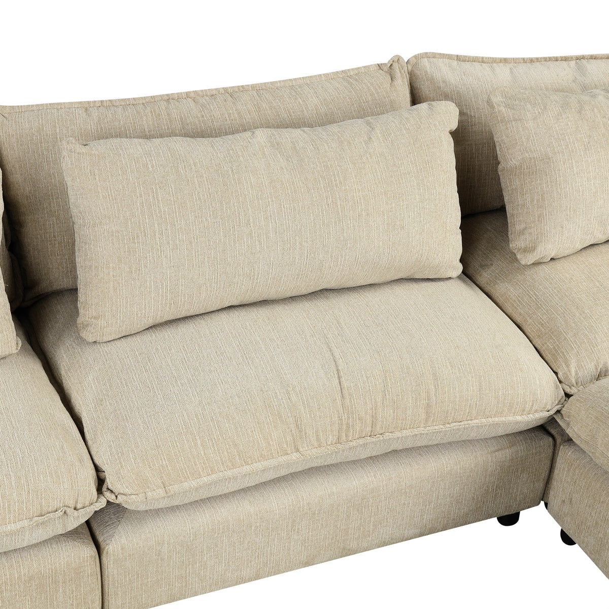 Beige Chenille 4-Seat Sectional Sofa with Ottoman & USB – 128 in