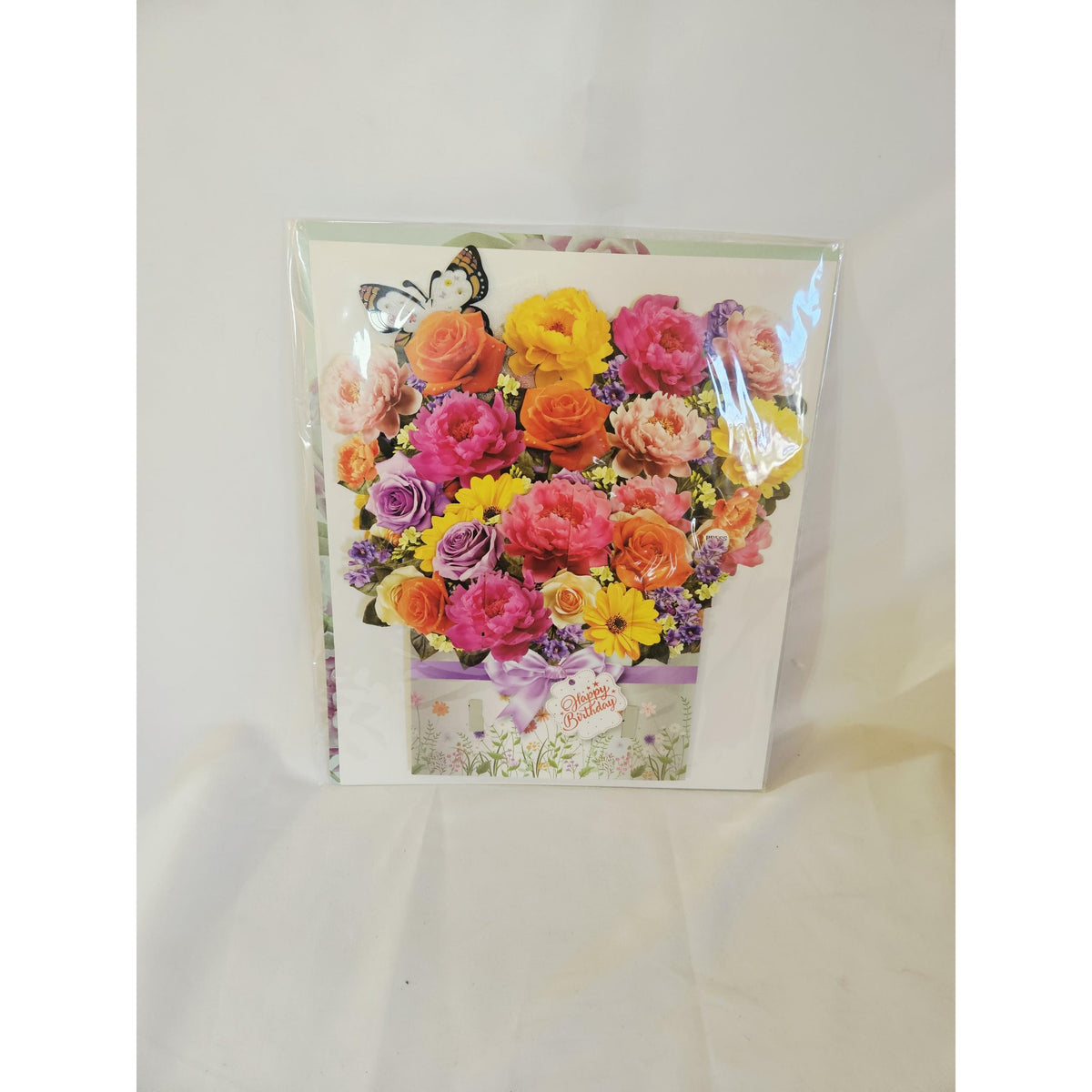 Happy Birthday 3D pop-up card with heart-shaped flower bouquet and butterfly