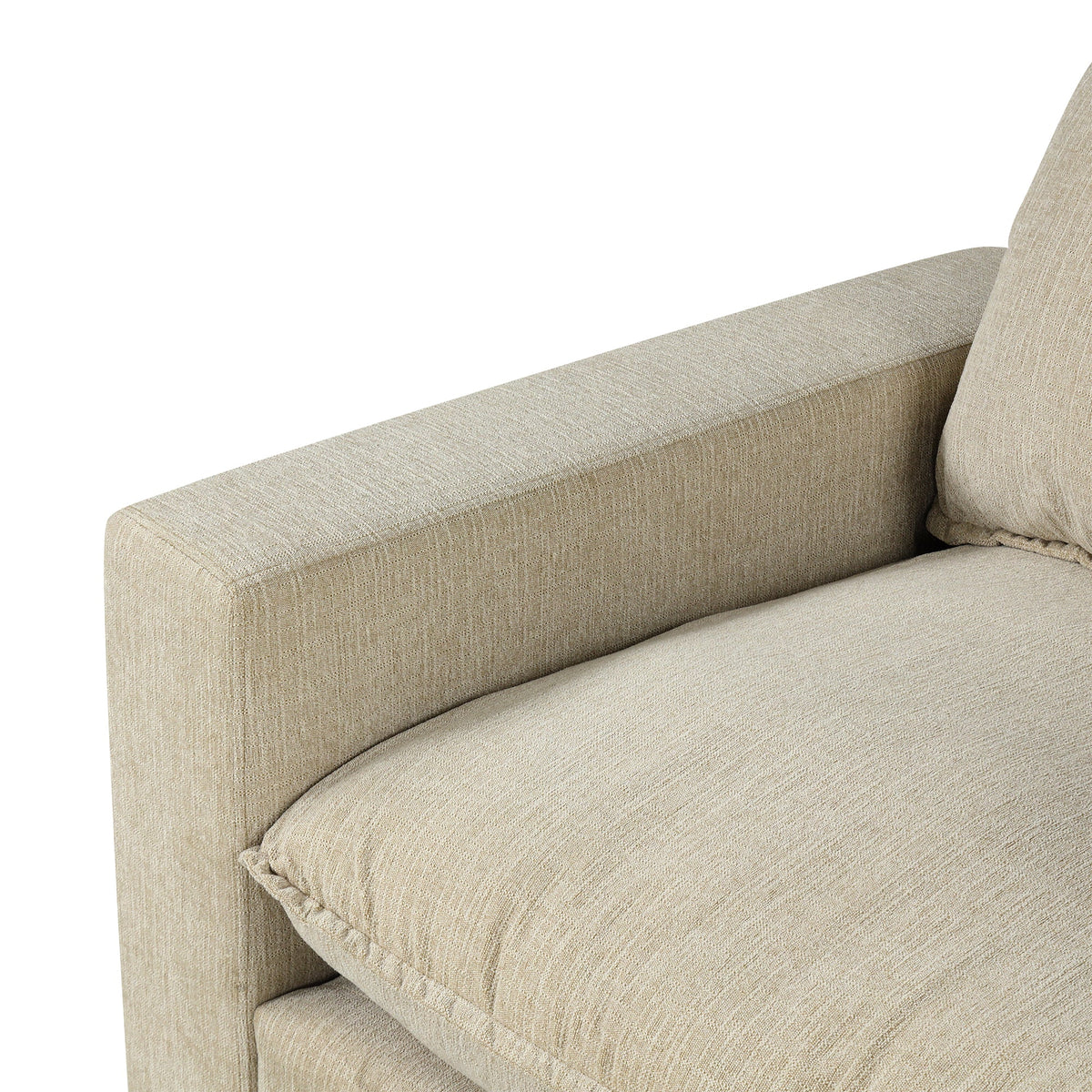 Beige Chenille 4-Seat Sectional Sofa with Ottoman & USB – 128 in