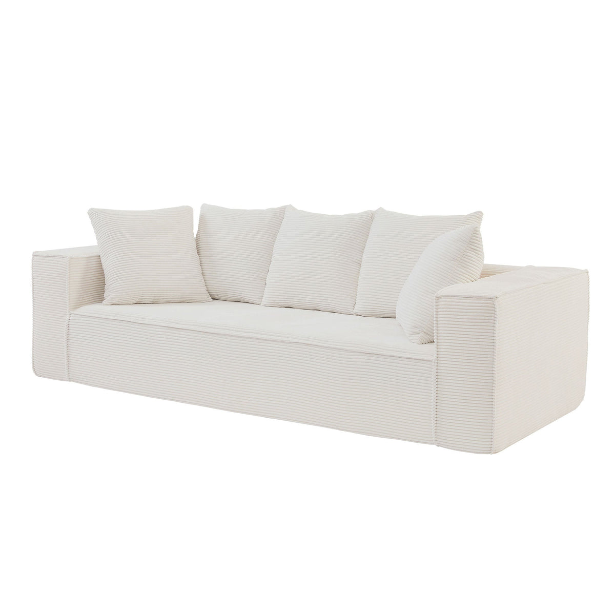 88.97inch Corduroy Sofa With 5 Matching Toss Pillows, Sleek Design