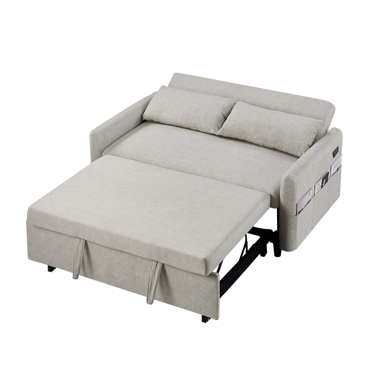 Beige 55.1-Inch Pull-Out Sleeper Loveseat with USB Charging