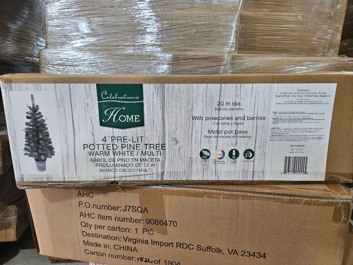 Celebrations Home 4-foot pre-lit potted pine tree retail carton, Ace SKU 9086470