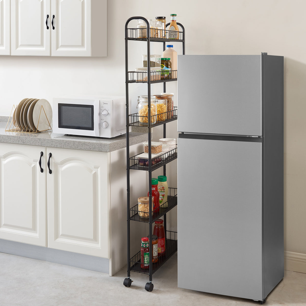 6 Tier Slim Rolling Storage Cart, Mobile Shelving Unit With Wheels, Metal Wire