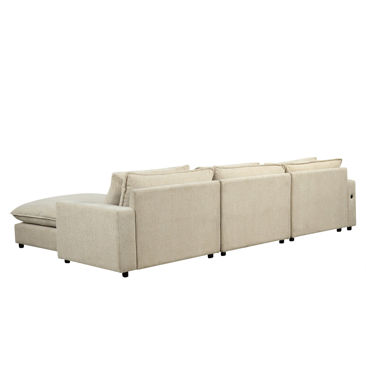 Beige Chenille 4-Seat Sectional Sofa with Ottoman & USB – 128 in