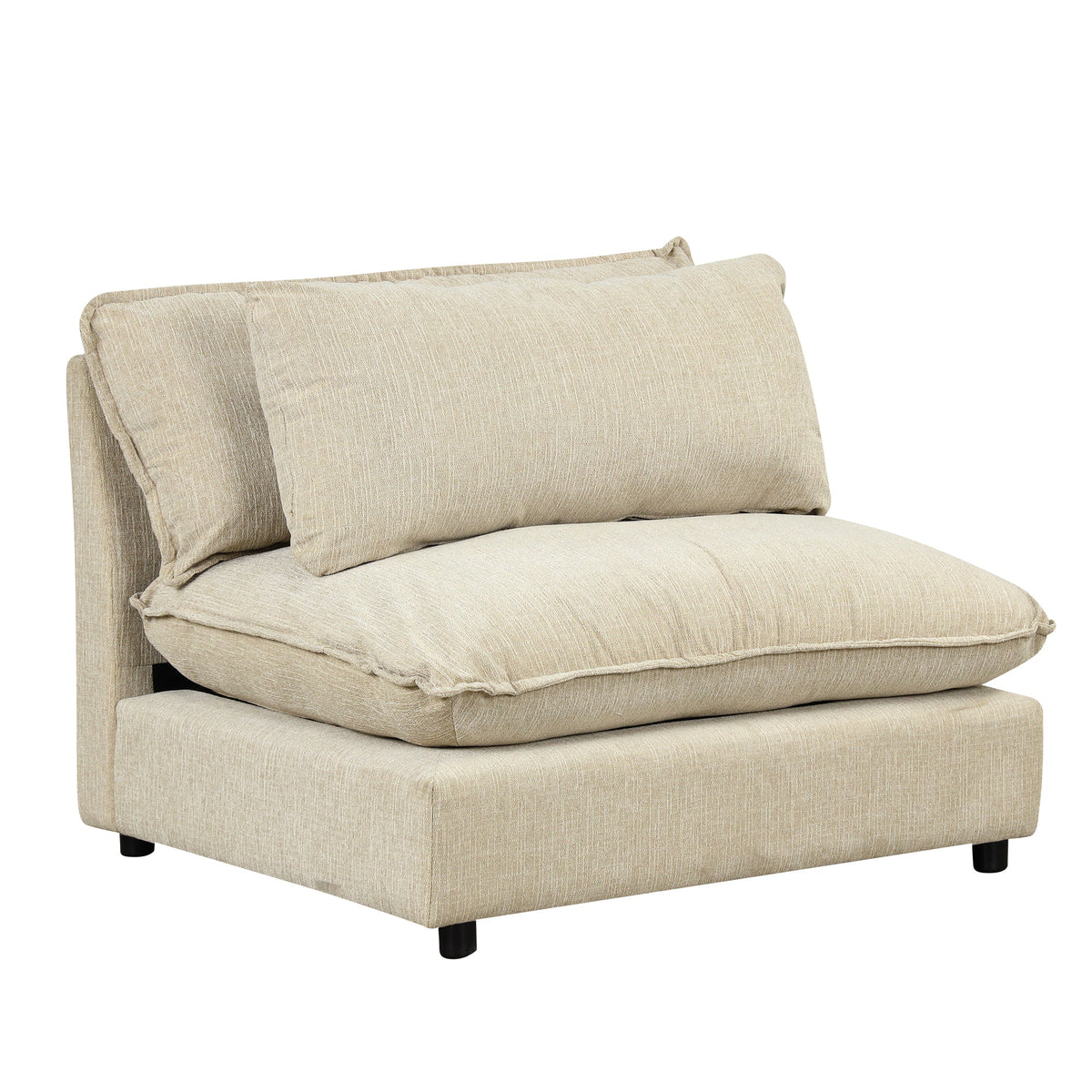 Beige Chenille 4-Seat Sectional Sofa with Ottoman & USB – 128 in