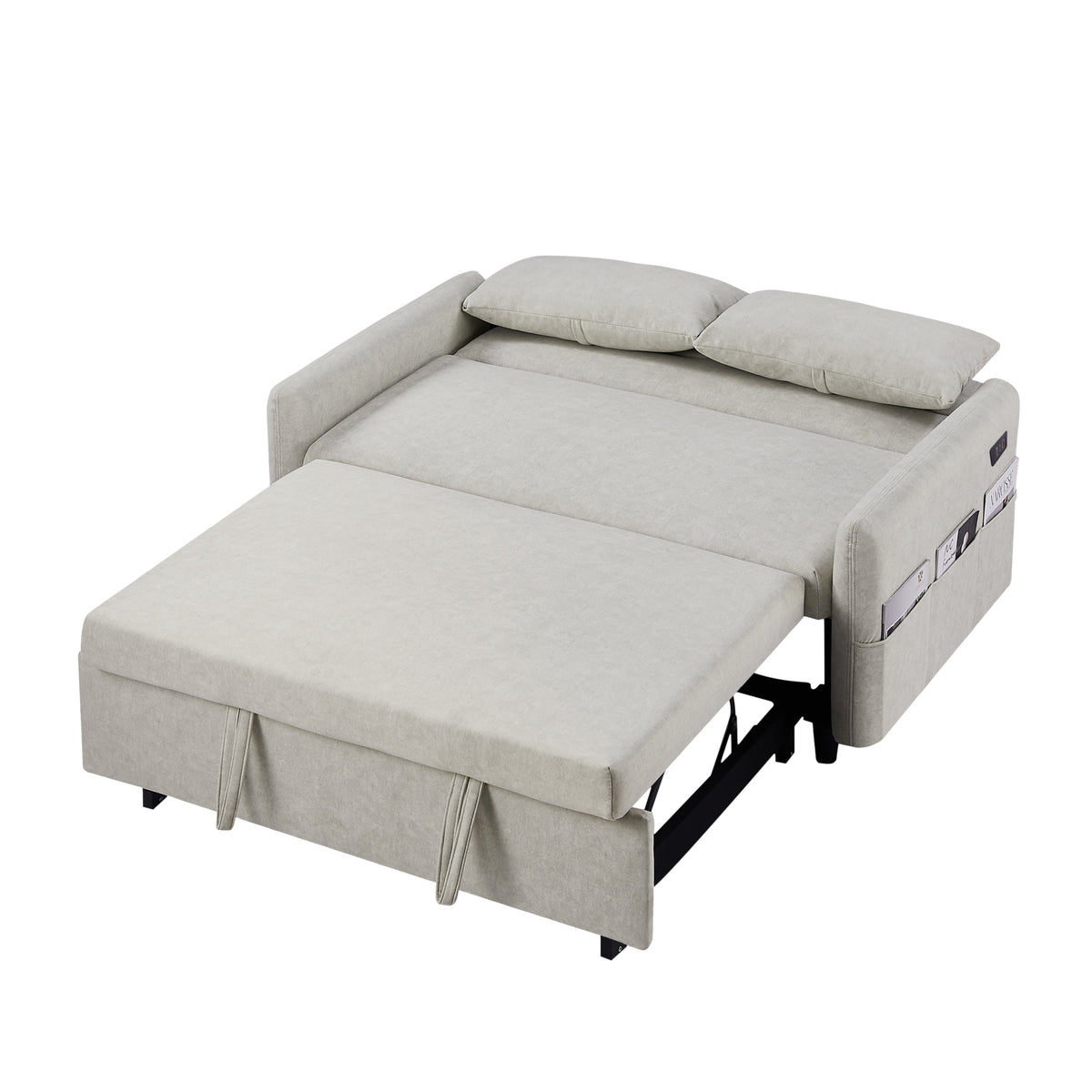 Beige 55.1-Inch Pull-Out Sleeper Loveseat with USB Charging
