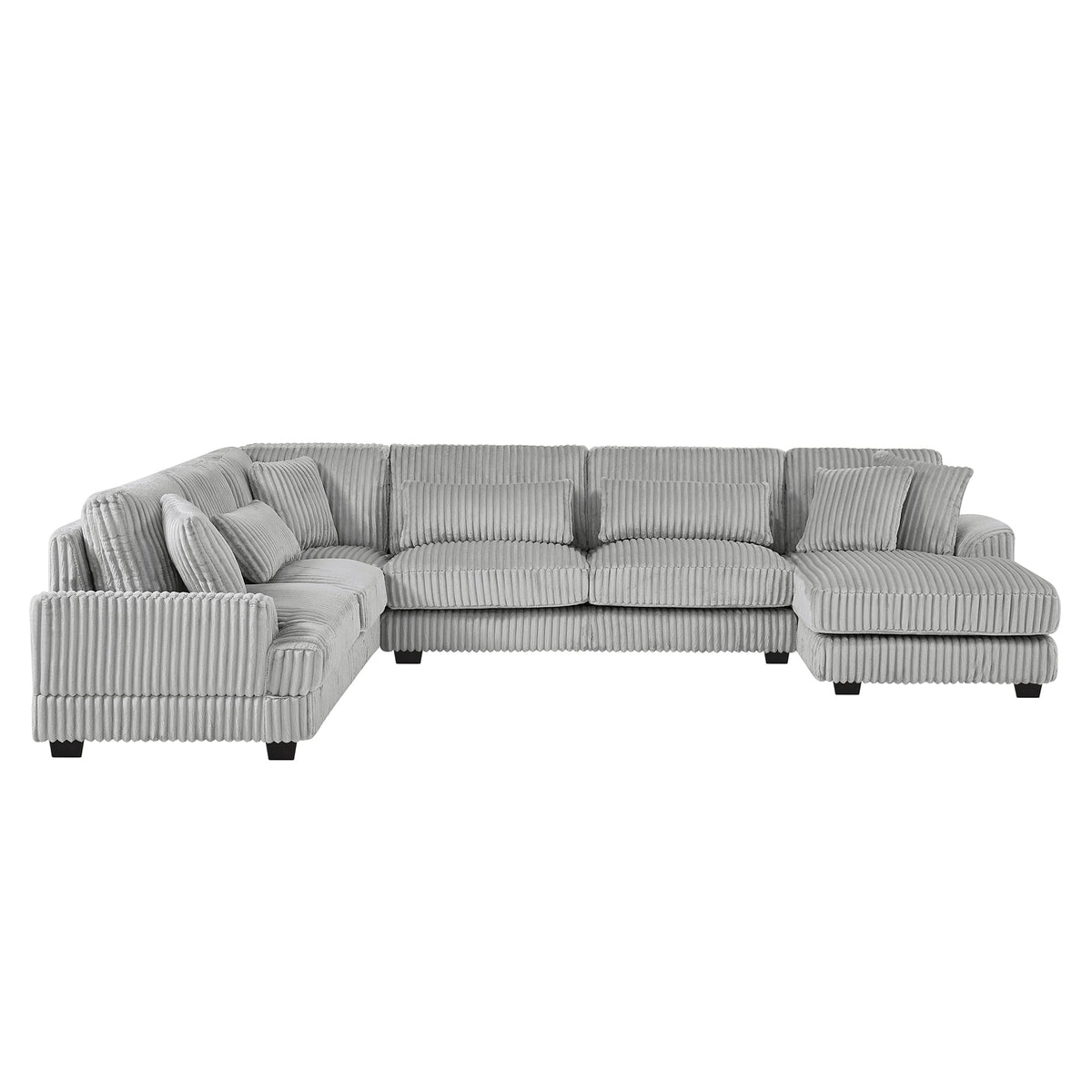Gray Corduroy 129-Inch U-Shaped 5-Seat Sectional Sofa