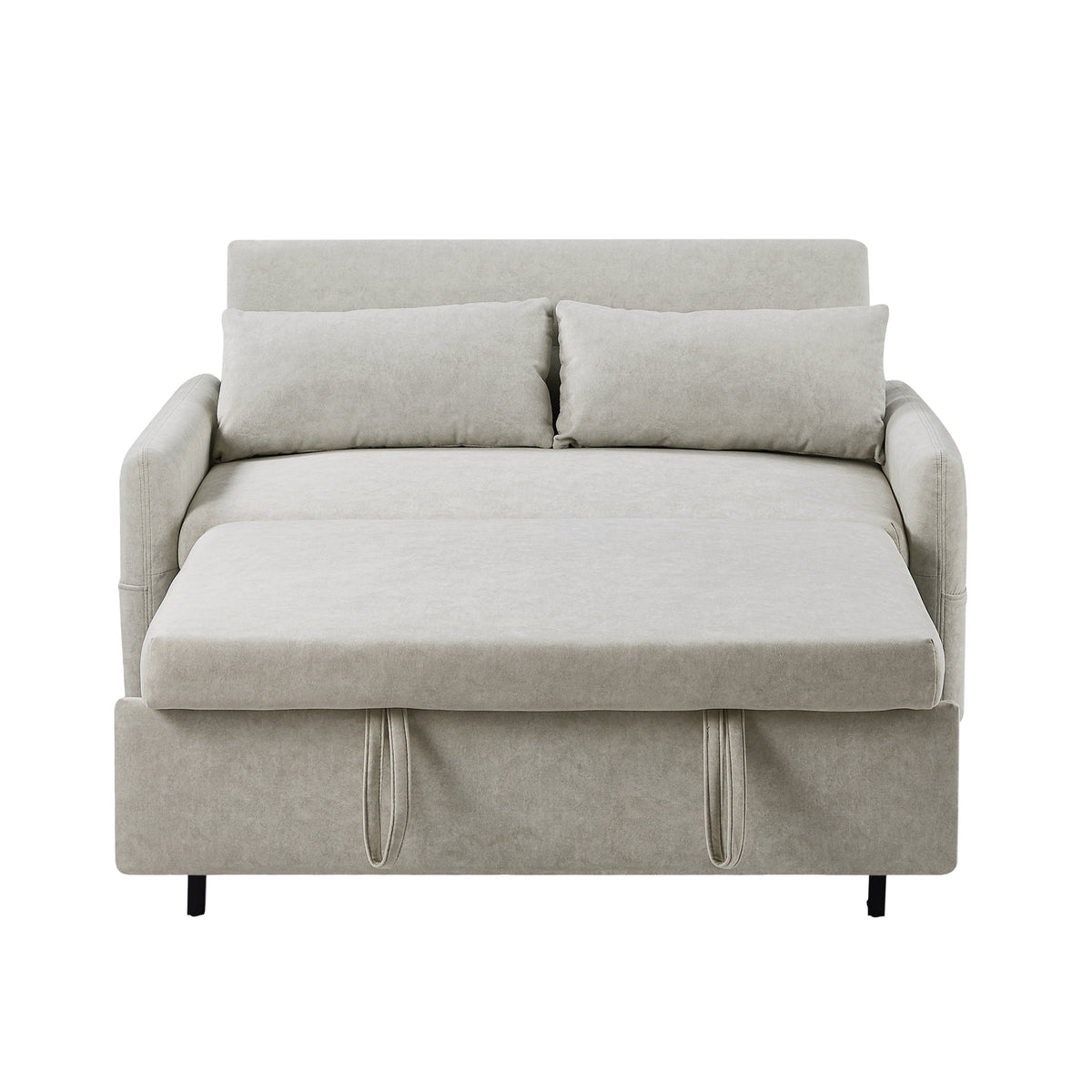 Beige 55.1-Inch Pull-Out Sleeper Loveseat with USB Charging