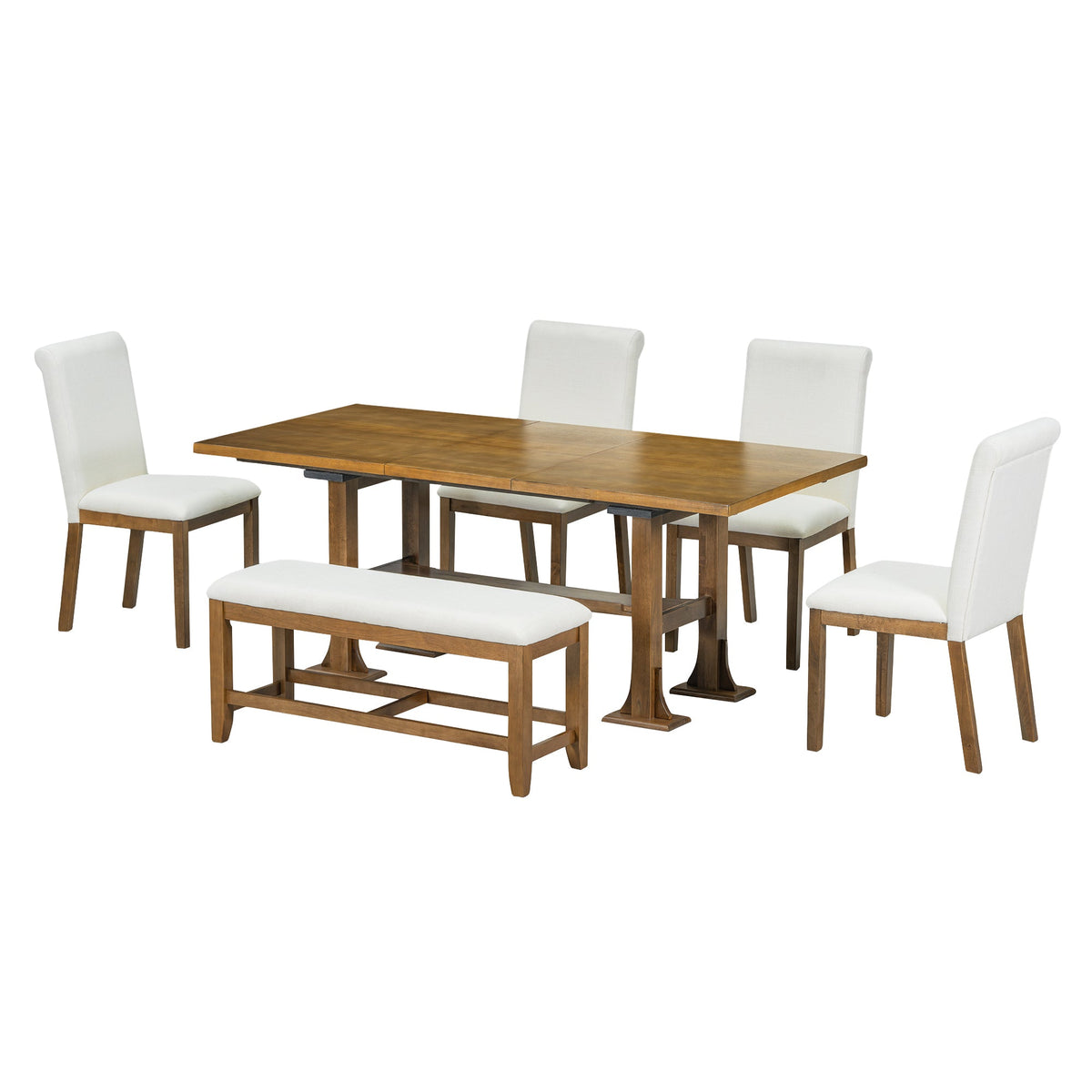 Farmhouse 76inch 6-Piece Extendable Dining Table Set Trestle Kitchen Table Set