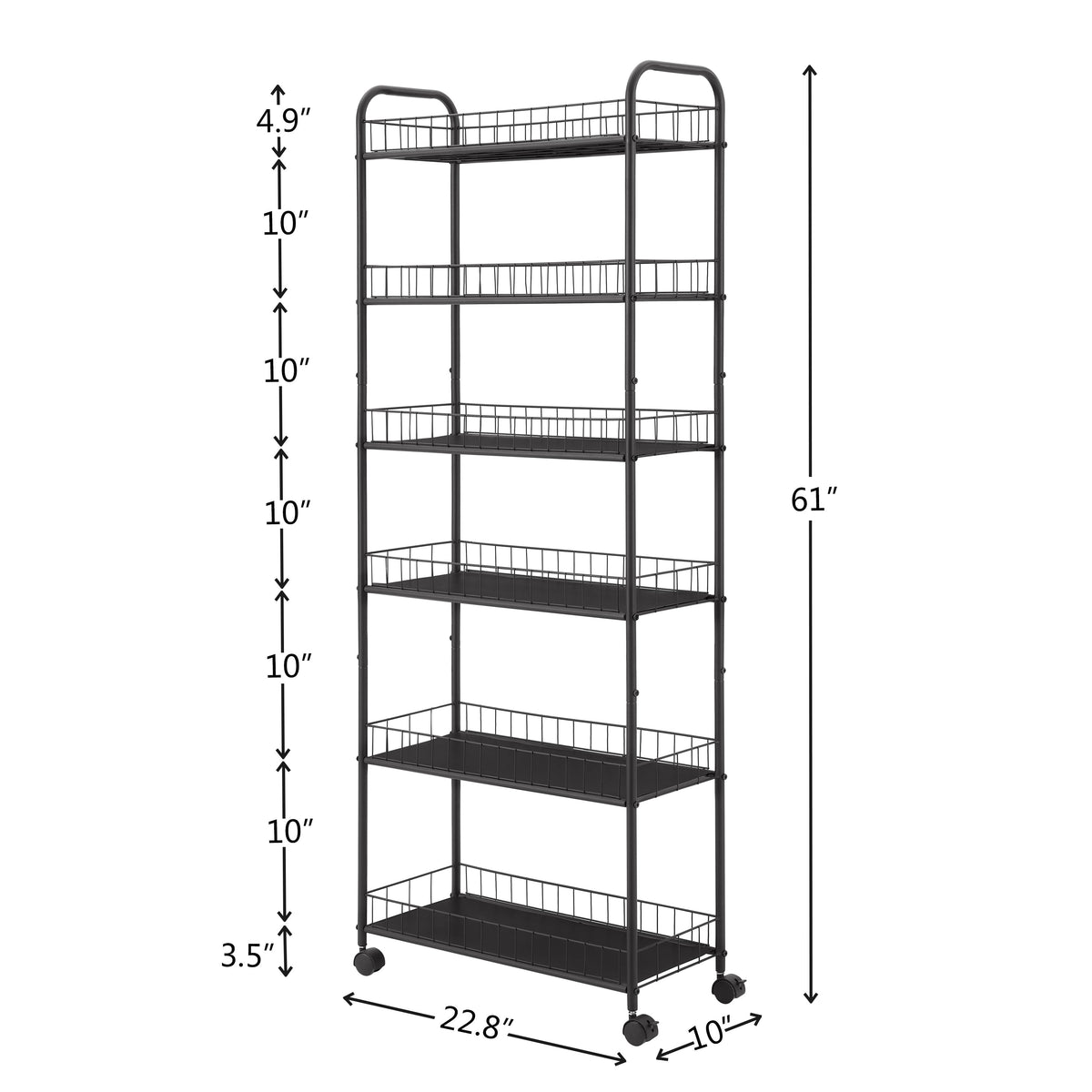 6 Tier Slim Rolling Storage Cart, Mobile Shelving Unit With Wheels, Metal Wire
