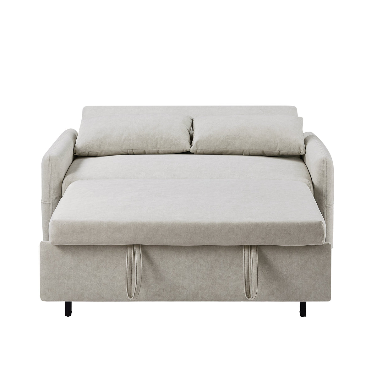 Beige 55.1-Inch Pull-Out Sleeper Loveseat with USB Charging