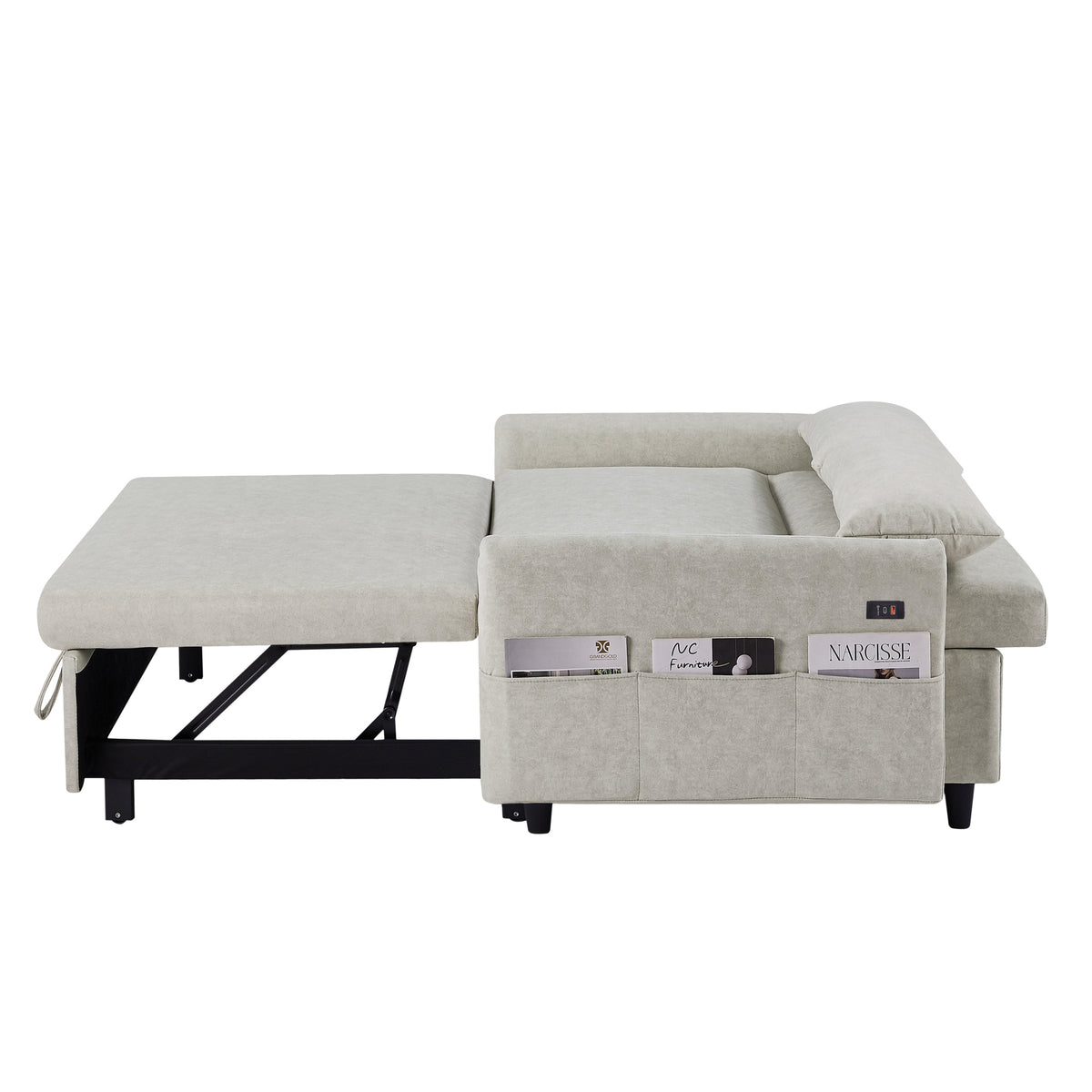 Beige 55.1-Inch Pull-Out Sleeper Loveseat with USB Charging