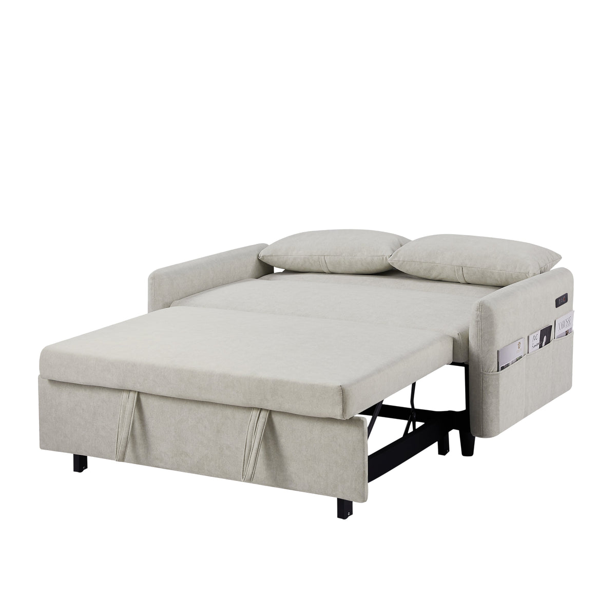 Beige 55.1-Inch Pull-Out Sleeper Loveseat with USB Charging