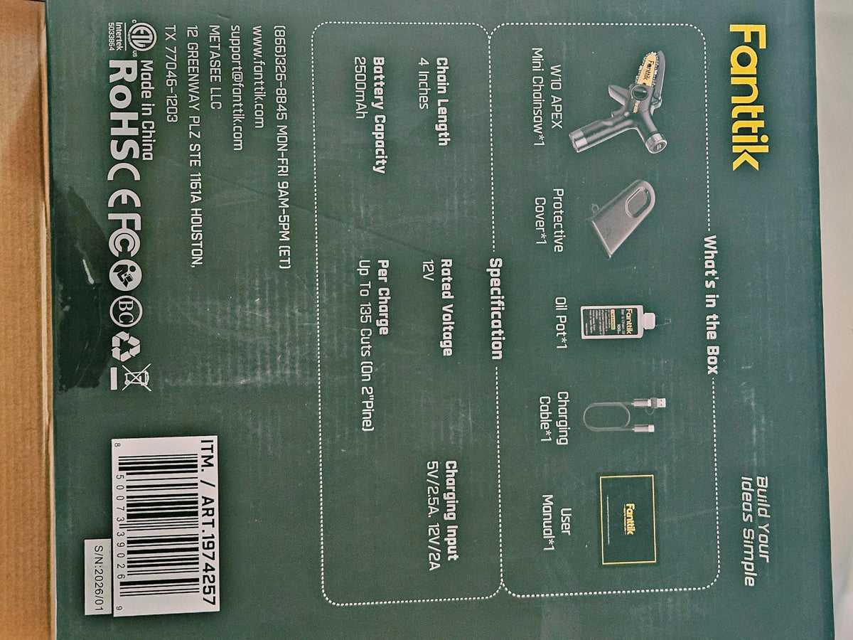 Box back showing what is in the box and specifications
