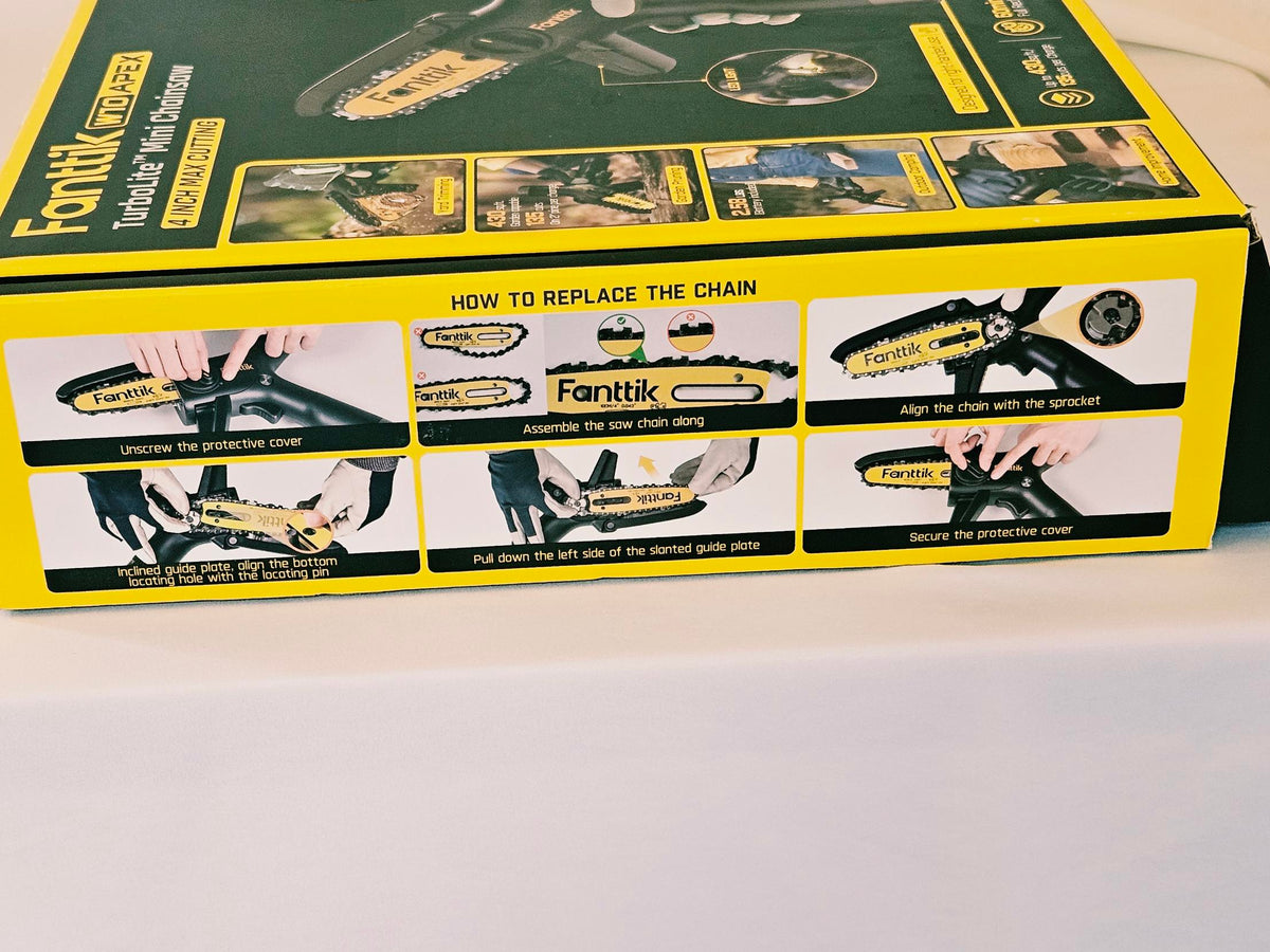 Box side showing how to replace the chain