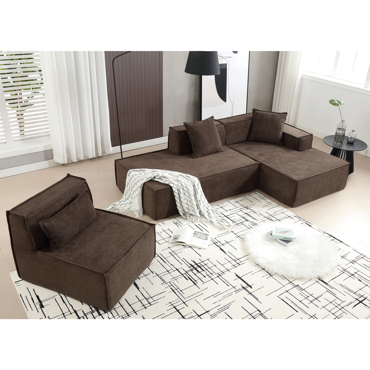 Dark Brown 3-Piece Modular Sectional Sofa – 129.5 in