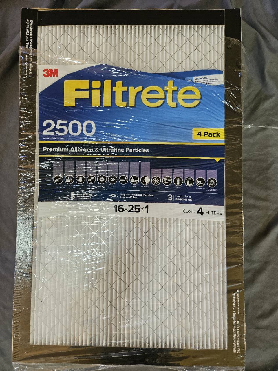 Actual new 3M Filtrete 2500 16x25x1 four-pack air filters