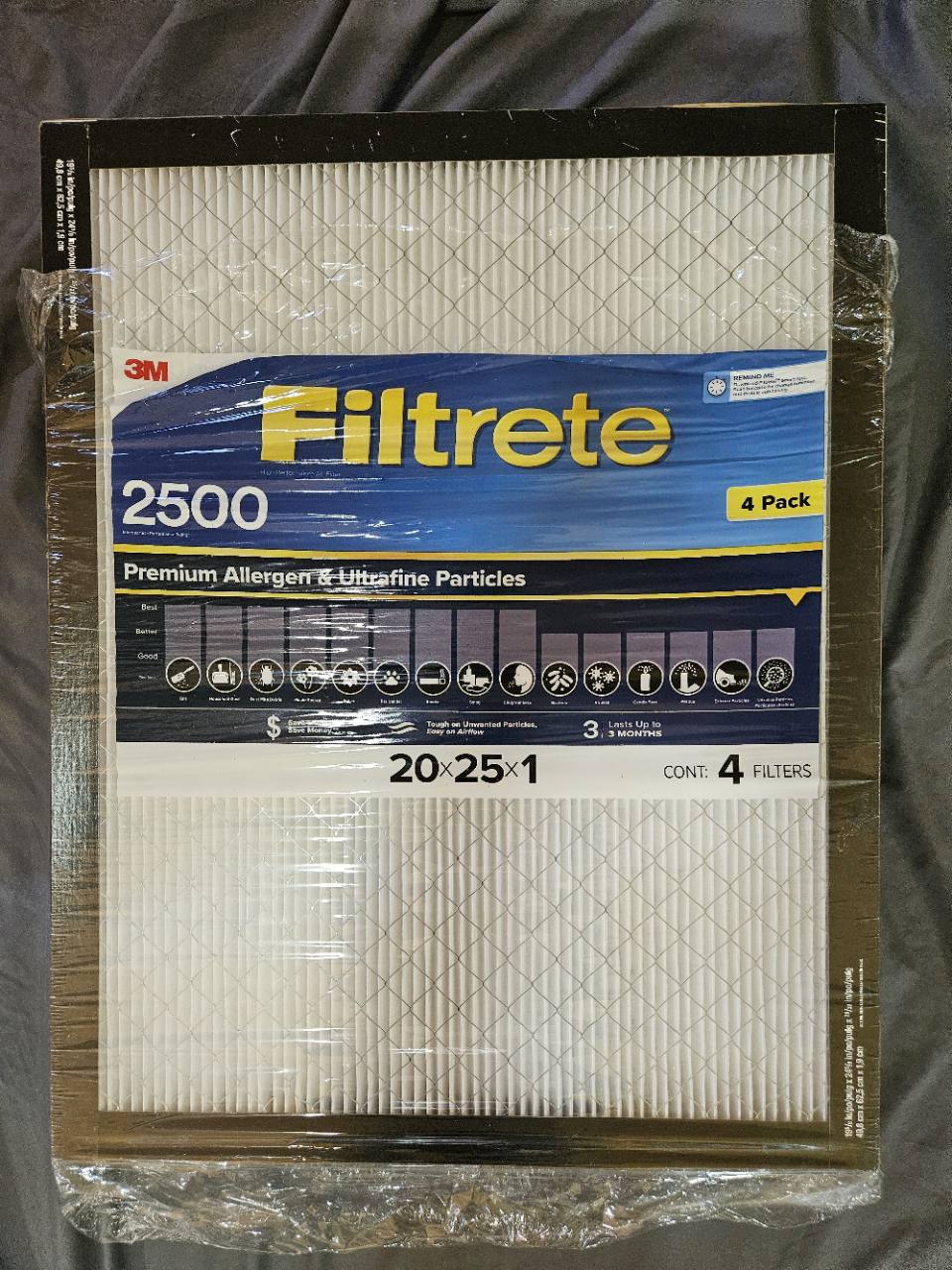 Actual new 3M Filtrete 2500 20x25x1 four-pack air filters