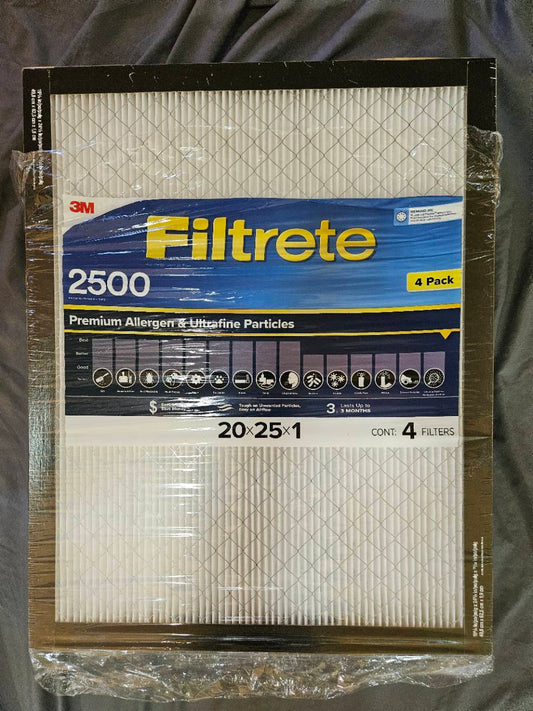 Actual new 3M Filtrete 2500 20x25x1 four-pack air filters