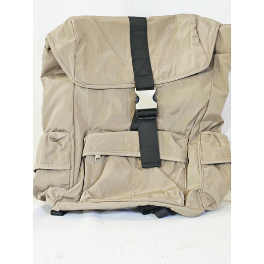 Brown nylon flap backpack front
