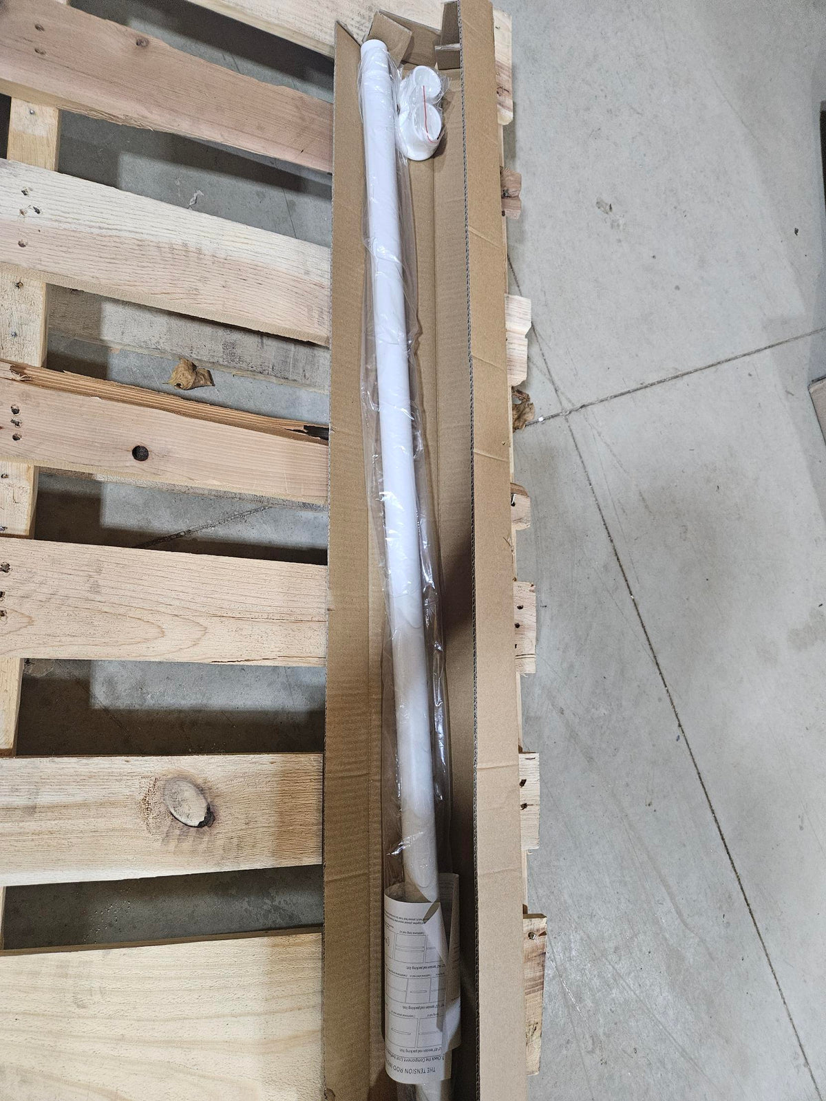 The tension rod carton as it sits on the pallet in our barn