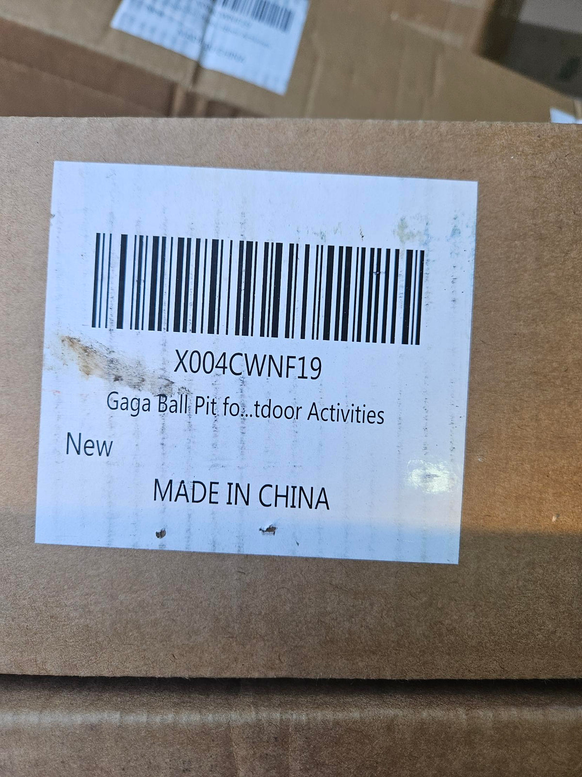 Factory label on the sealed carton