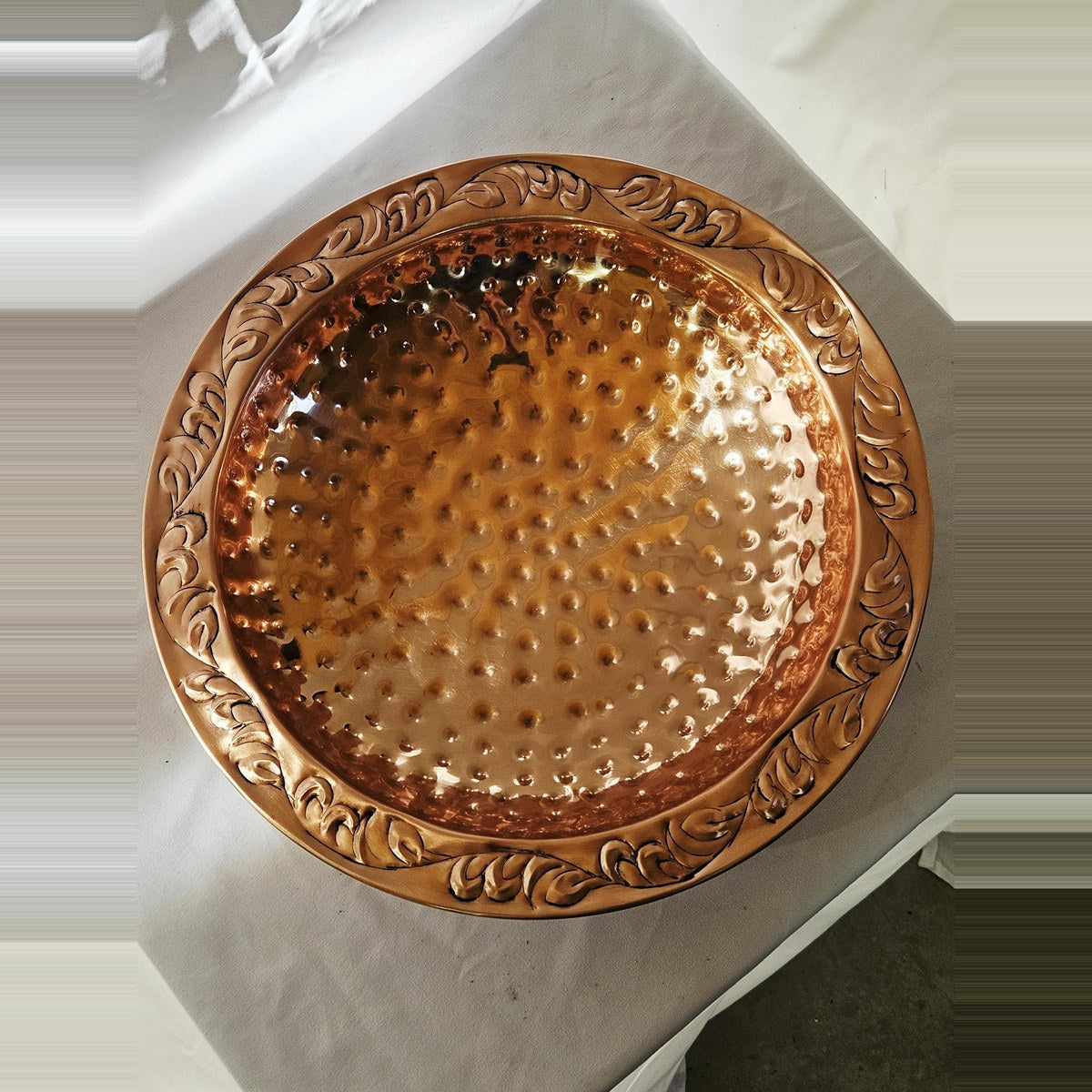 Good Directions copper bird bath basin top view