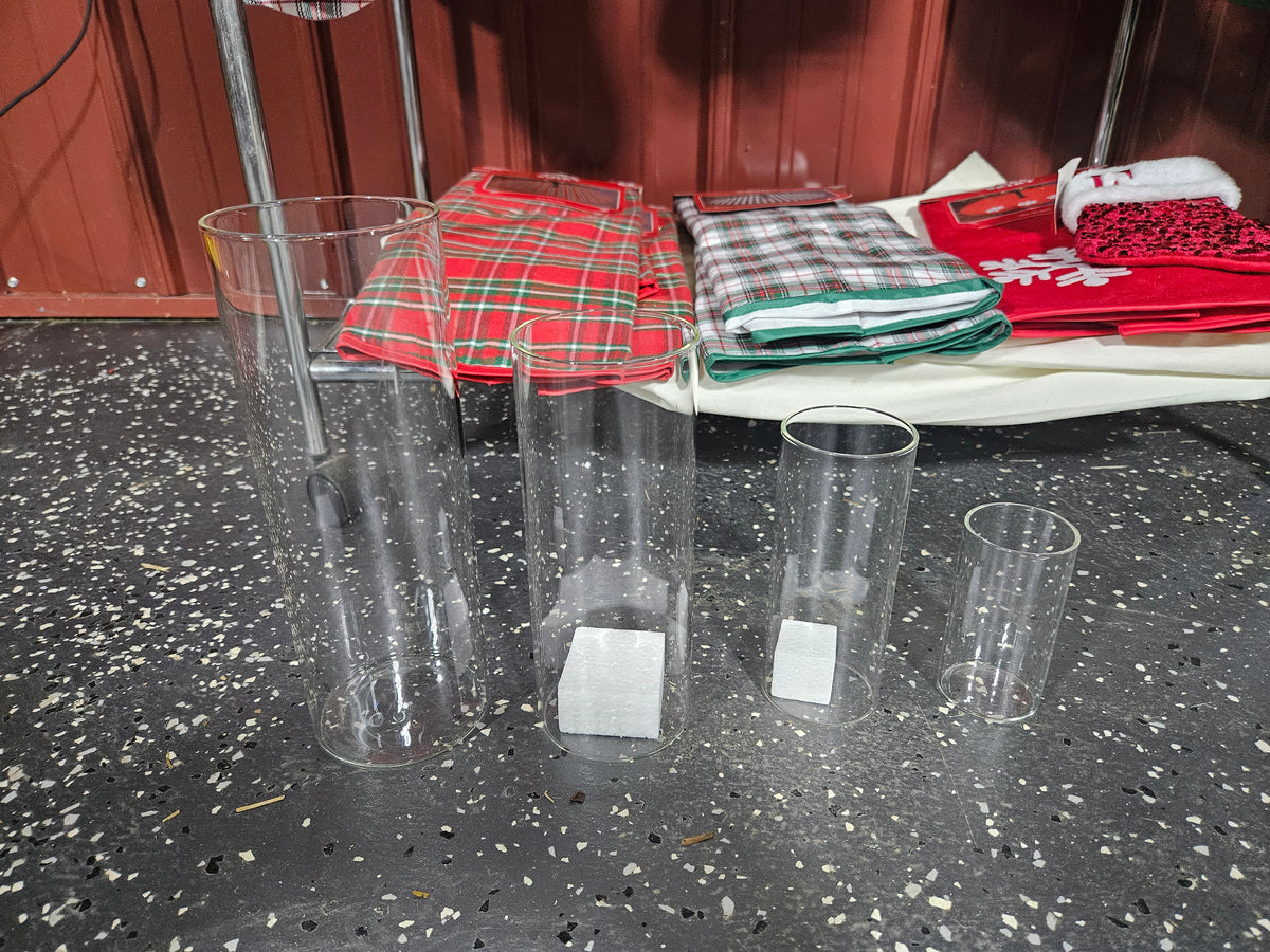 Glass cylinder vases - full set shown; 3-piece set excludes the largest vase