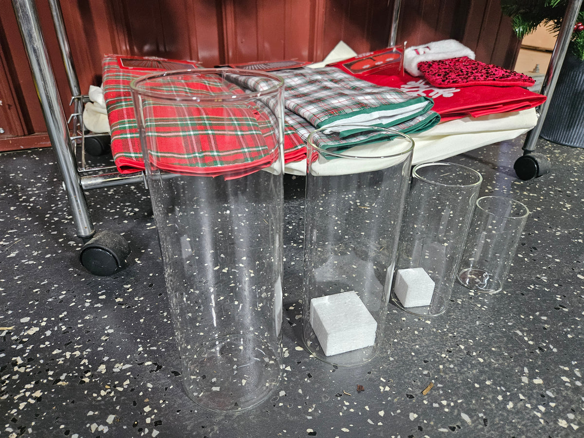 Glass cylinder vases, angled view