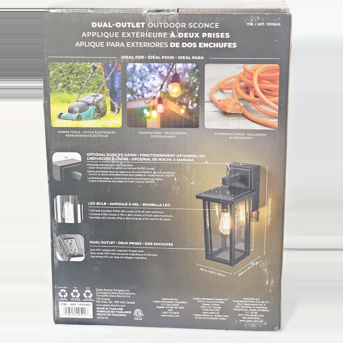 Globe Electric sconce features and dimensions
