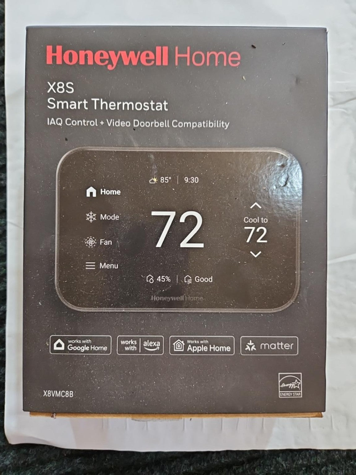 Honeywell Home X8S Smart Thermostat front retail box