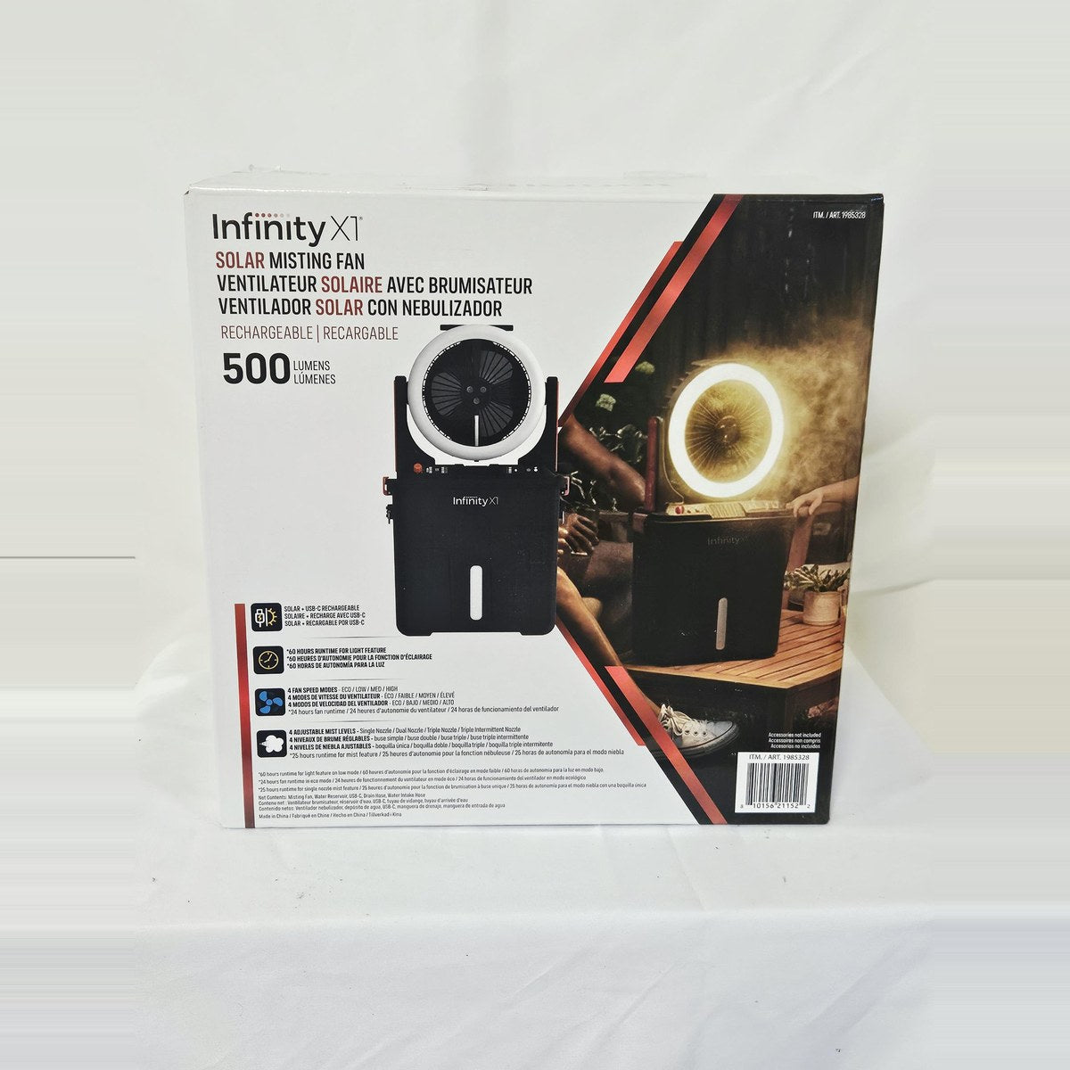 Infinity X1 Solar Misting Fan box front