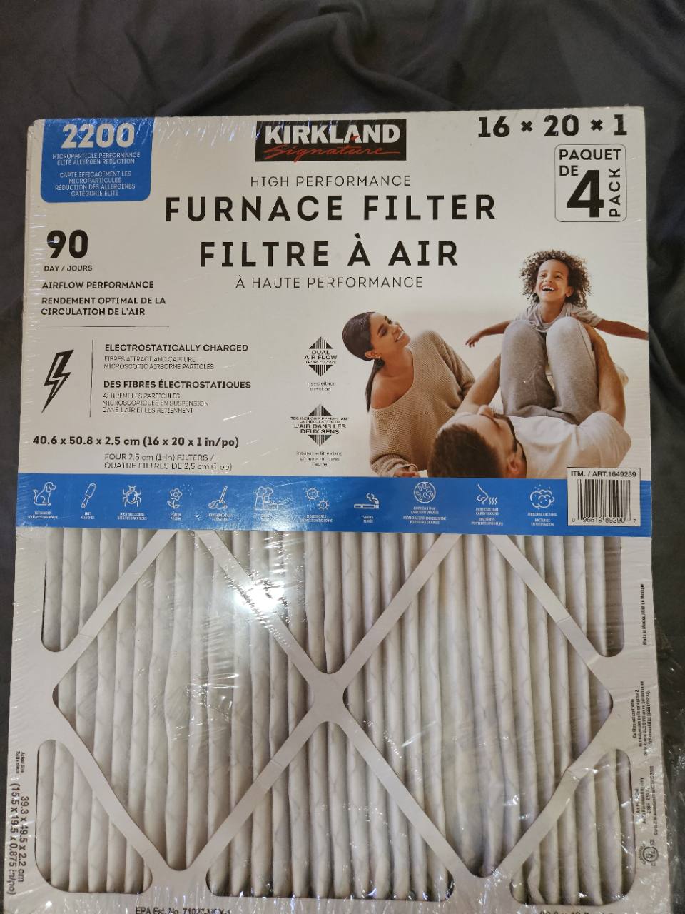 Actual new Kirkland Signature 2200 16x20x1 furnace filter four-pack