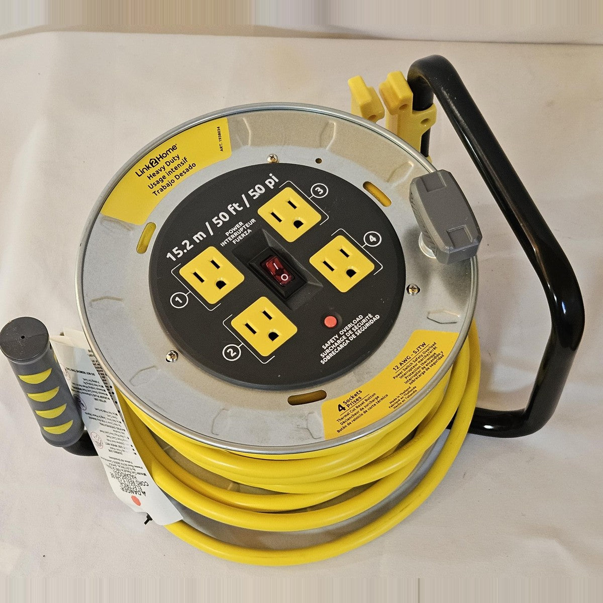 Link2Home heavy duty 50 ft cord reel with 4 outlets and power switch