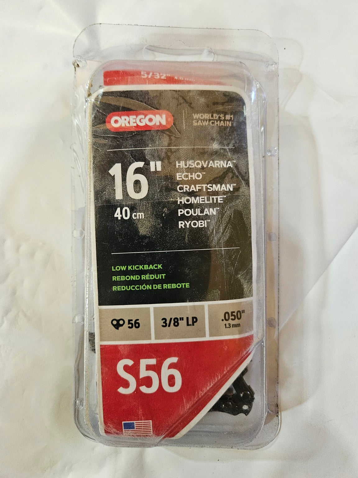 Oregon S56 16-inch chainsaw chain front packaging