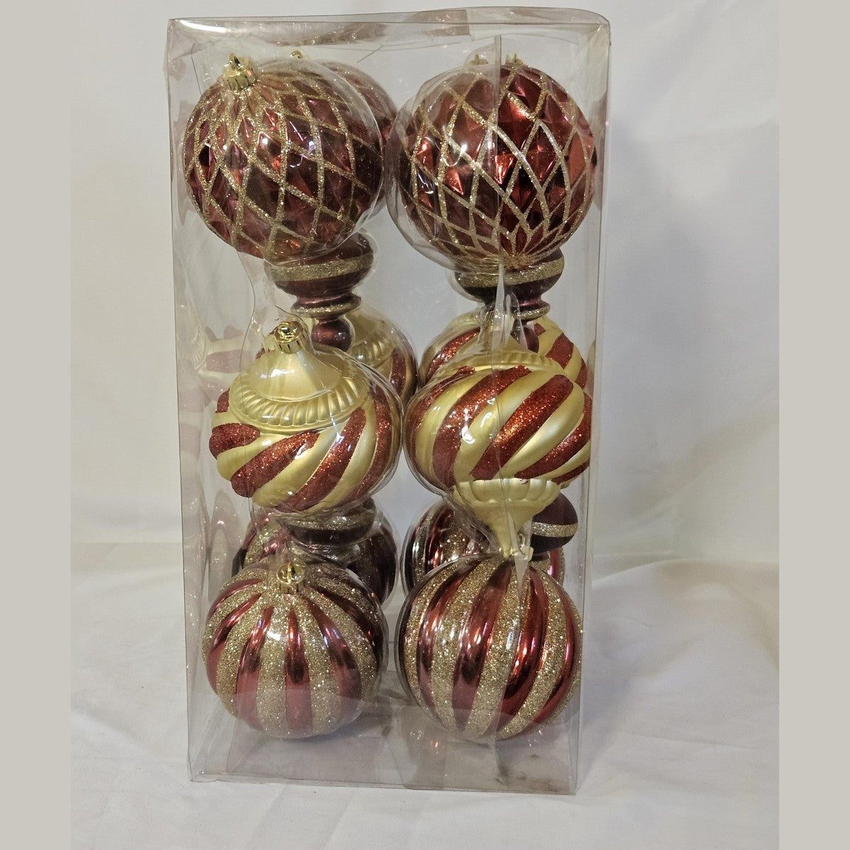 Holiday Living 16 count ornament set red and gold, side view