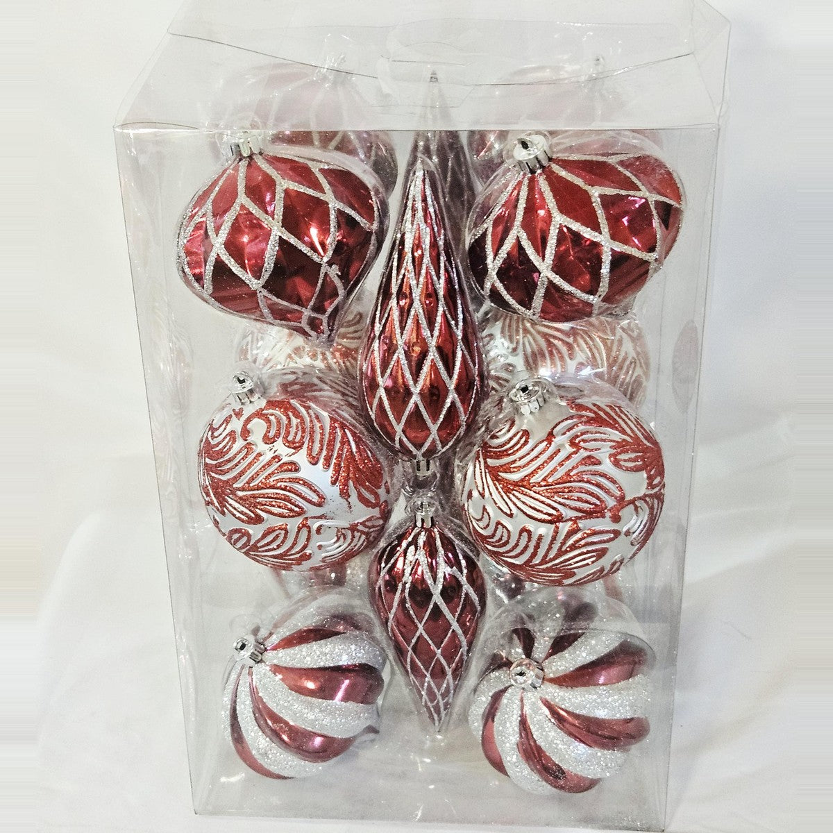 Holiday Living 16-count red and silver ornament set, back