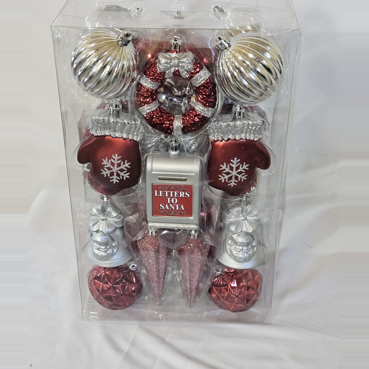 Holiday Living 42-count red and silver ornament set, back