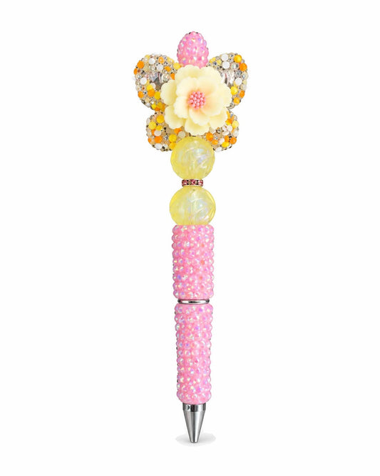 Yellow flower pink beaded pen