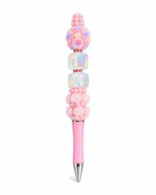Pastel pink beaded pen with pearly beads