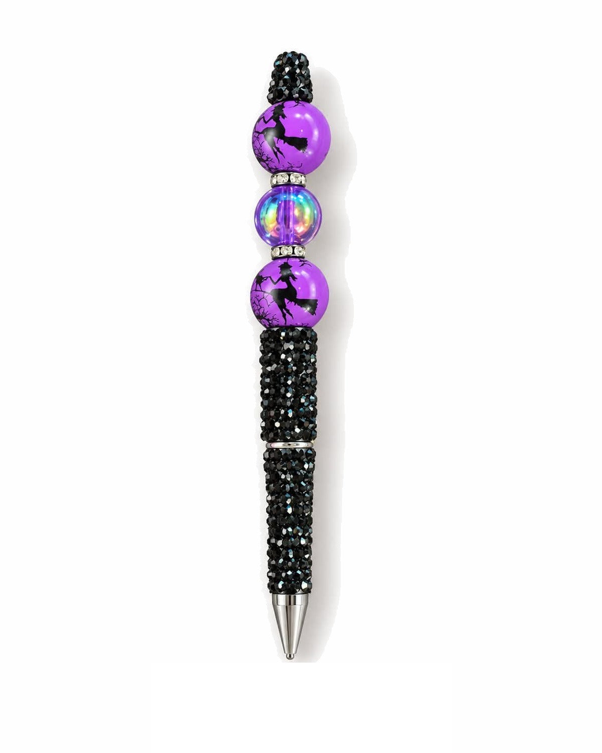 Black crystal Halloween beaded pen with purple beads