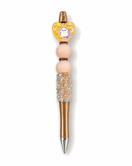 Yellow heart charm bronze beaded pen