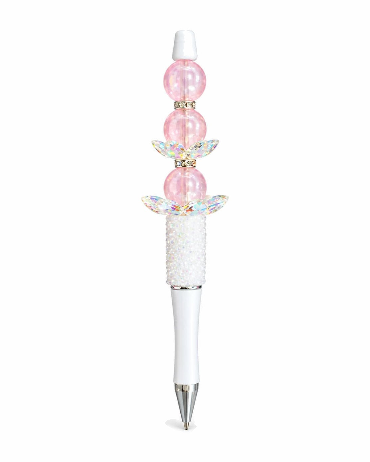 White wings beaded pen with pink beads