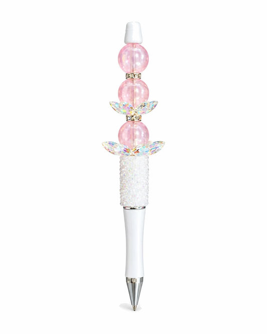 White wings beaded pen with pink beads