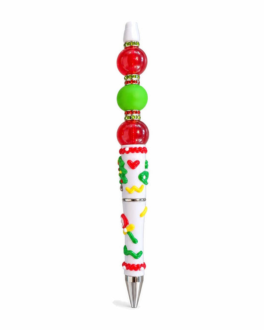 Red and green holiday beaded pen