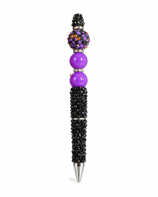 Black sparkle beaded pen with purple beads