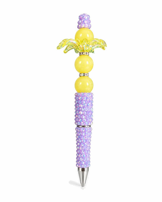 Yellow butterfly wings beaded pen with lilac barrel