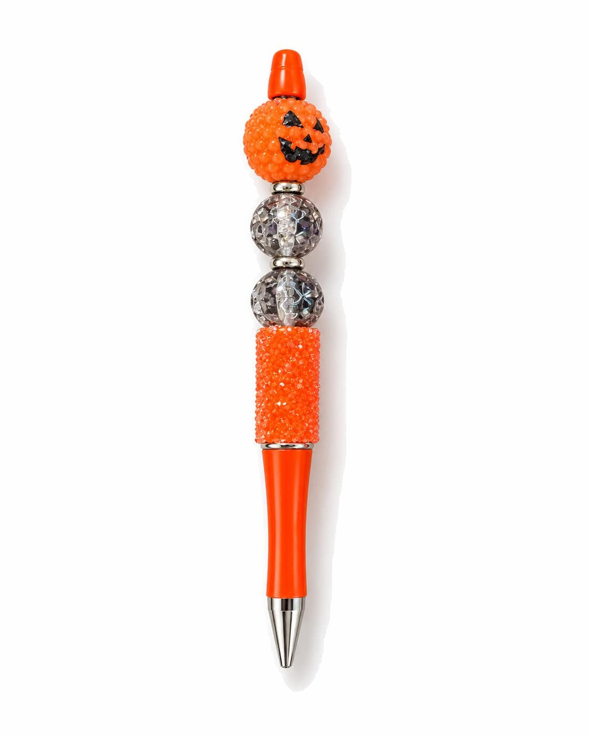 Jack-o-lantern Halloween beaded pen with orange barrel