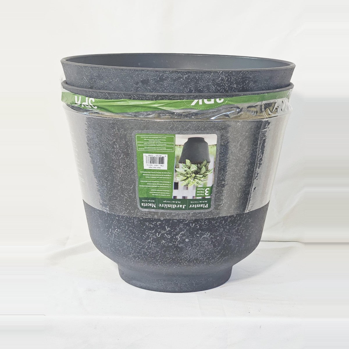 3-pack of 14.4 inch black planters