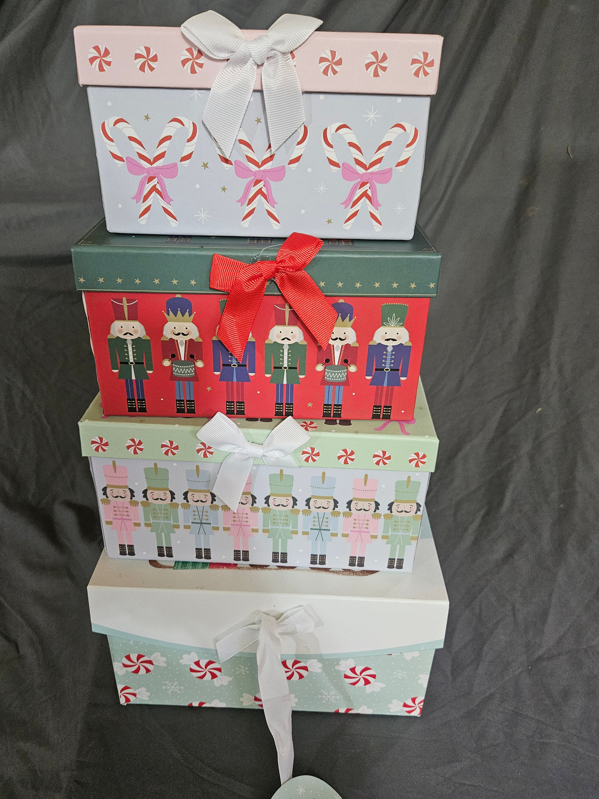 Candy Cane and Nutcracker Nesting Gift Box Set, 4-Piece